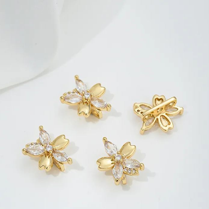 Zircon Inlaid Flower Three Rows Spacer Bead Jewelry Making Charm