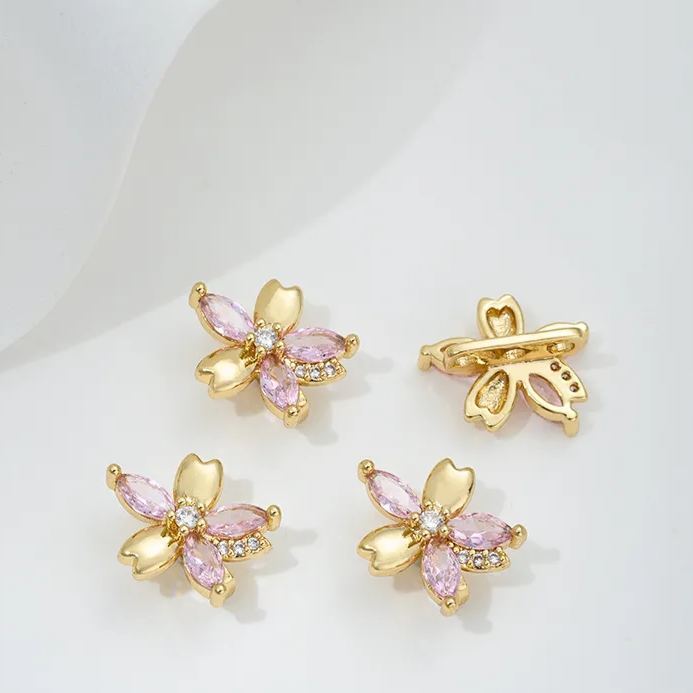 Zircon Inlaid Flower Three Rows Spacer Bead Jewelry Making Charm