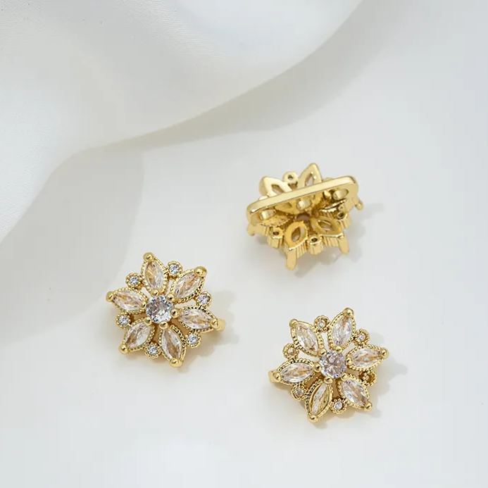 Zircon Inlaid Flower Three Rows Spacer Bead Jewelry Making Charm