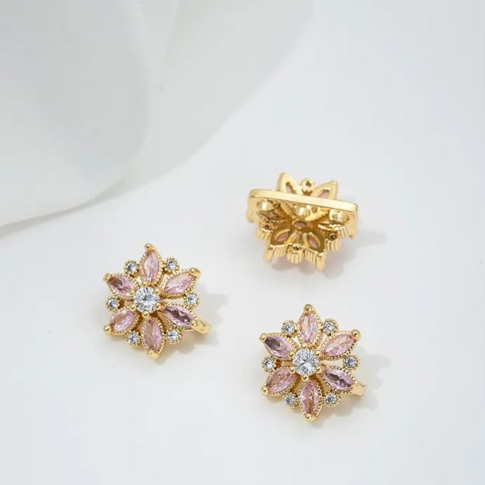 Zircon Inlaid Flower Three Rows Spacer Bead Jewelry Making Charm