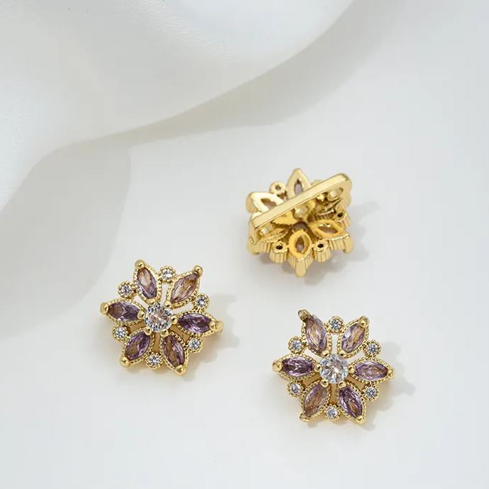 Zircon Inlaid Flower Three Rows Spacer Bead Jewelry Making Charm