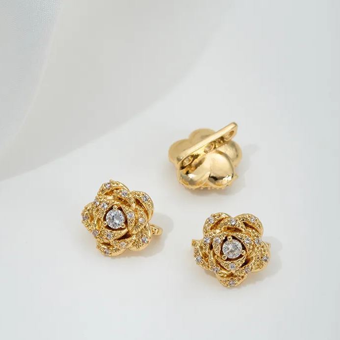 Zircon Inlaid Flower Three Rows Spacer Bead Jewelry Making Charm