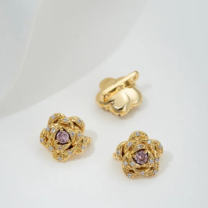 Zircon Inlaid Flower Three Rows Spacer Bead Jewelry Making Charm