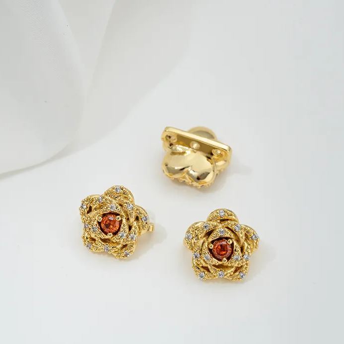 Zircon Inlaid Flower Three Rows Spacer Bead Jewelry Making Charm