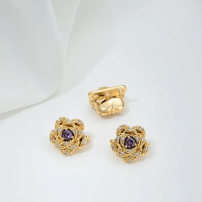 Zircon Inlaid Flower Three Rows Spacer Bead Jewelry Making Charm