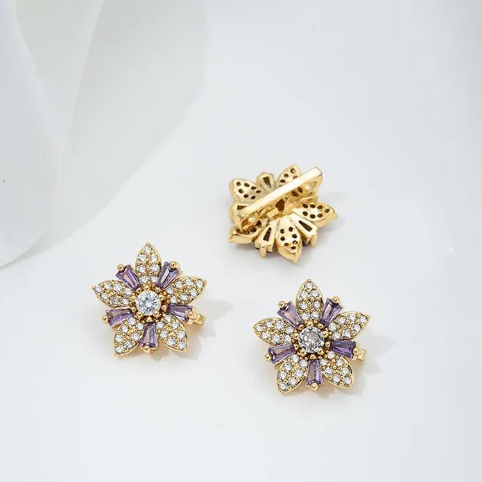 Zircon Inlaid Flower Three Rows Spacer Bead Jewelry Making Charm