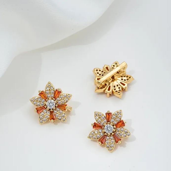 Zircon Inlaid Flower Three Rows Spacer Bead Jewelry Making Charm