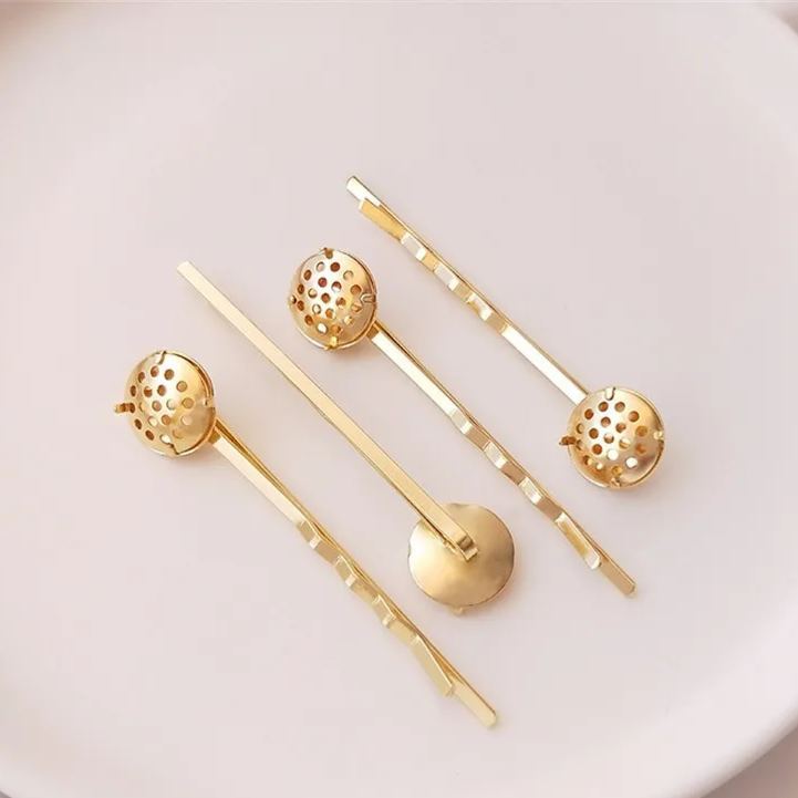 14k Gold Plated Hair Slide Hair Pin with Holes Disc for DIY