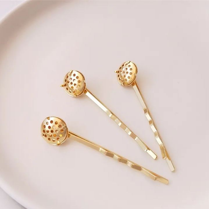 14k Gold Plated Hair Slide Hair Pin with Holes Disc for DIY
