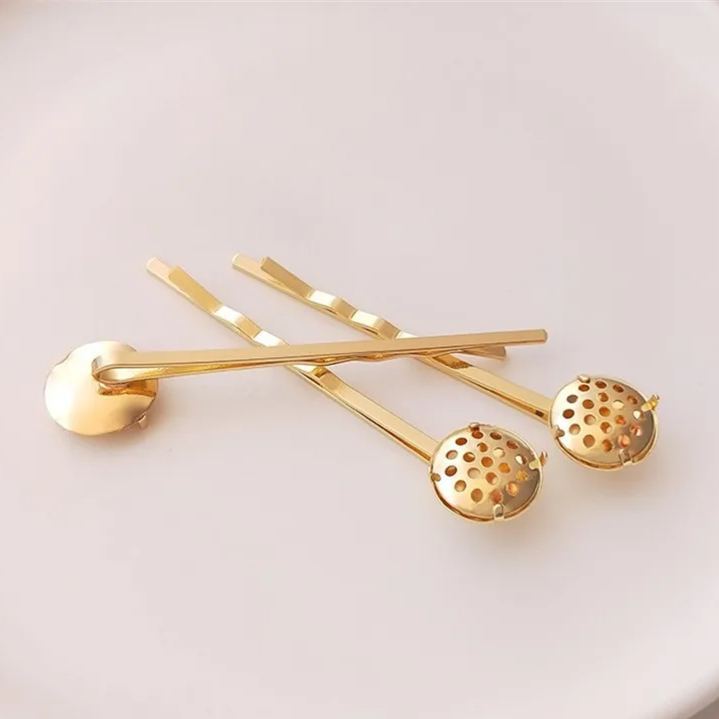 14k Gold Plated Hair Slide Hair Pin with Holes Disc for DIY
