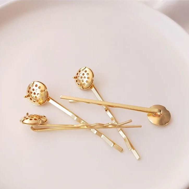 14k Gold Plated Hair Slide Hair Pin with Holes Disc for DIY
