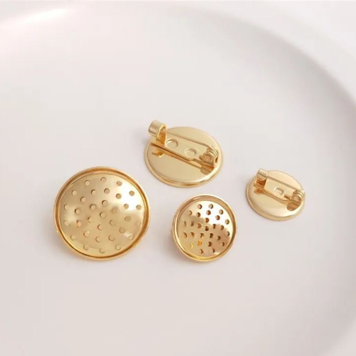 14K Gold Plated Pin with Holes Disc Breastpin Making Accessory