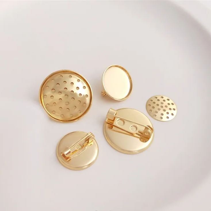 14K Gold Plated Pin with Holes Disc Breastpin Making Accessory