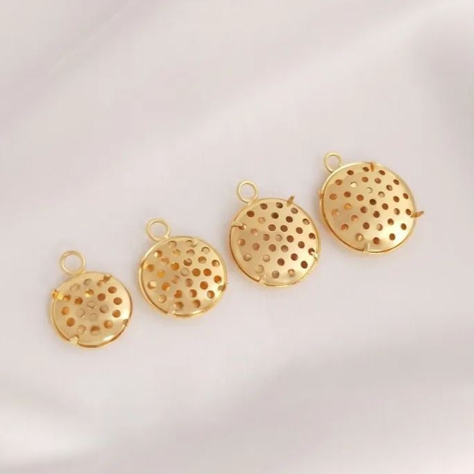 14k Gold Plated Holes Disc Pendant Accessory for Necklace Pendant Making