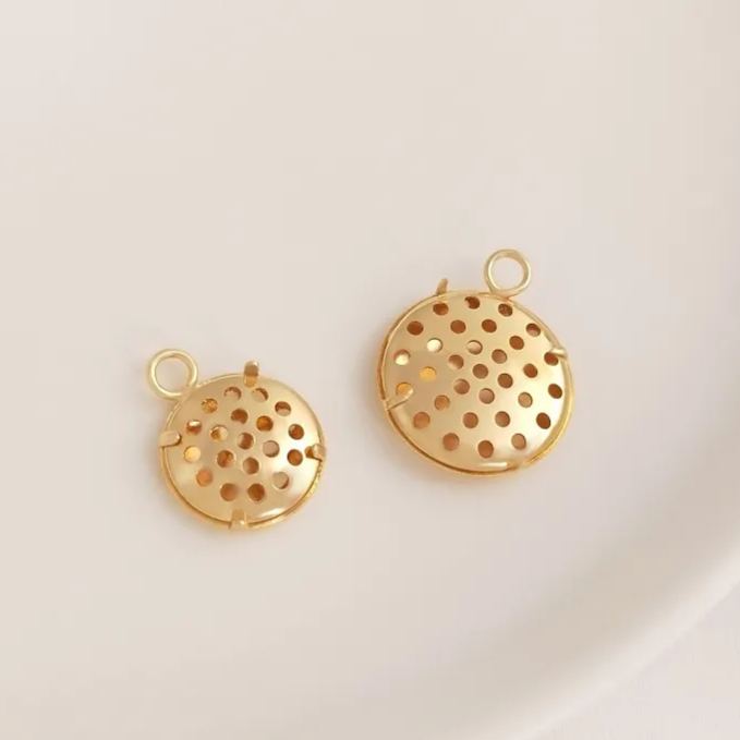 14k Gold Plated Holes Disc Pendant Accessory for Necklace Pendant Making