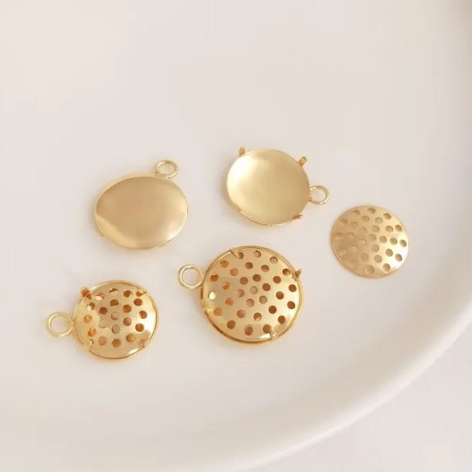 14k Gold Plated Holes Disc Pendant Accessory for Necklace Pendant Making