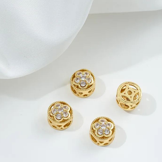 Flowers Colored Zircon Inlaid 14k Gold Spacer Beads Jewelry Charms
