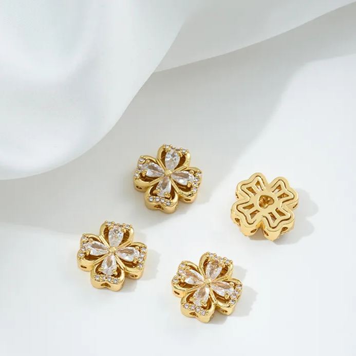 Flowers Colored Zircon Inlaid 14k Gold Spacer Beads Jewelry Charms
