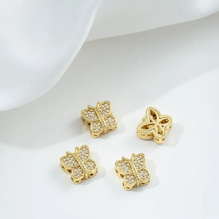 Flowers Colored Zircon Inlaid 14k Gold Spacer Beads Jewelry Charms