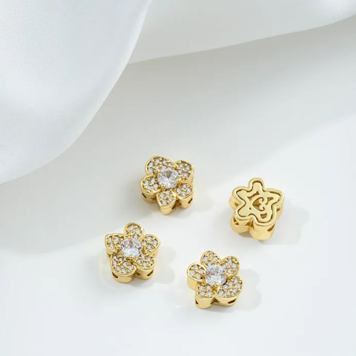 Flowers Colored Zircon Inlaid 14k Gold Spacer Beads Jewelry Charms