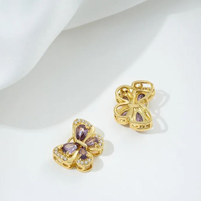 Flowers Colored Zircon Inlaid 14k Gold Spacer Beads Jewelry Charms