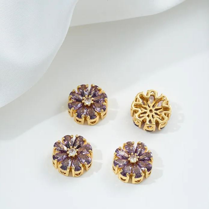 Flowers Colored Zircon Inlaid 14k Gold Spacer Beads Jewelry Charms