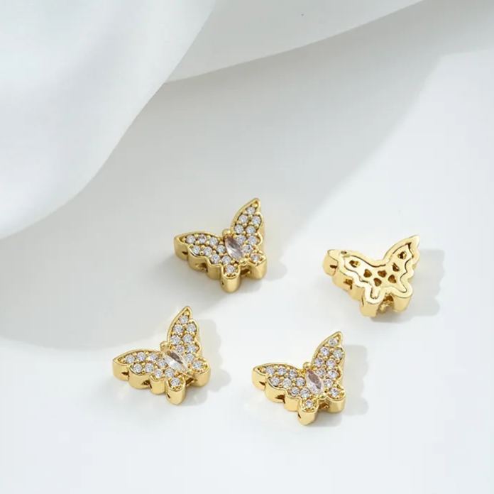 Flowers Colored Zircon Inlaid 14k Gold Spacer Beads Jewelry Charms