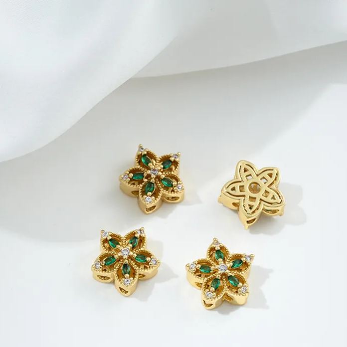 Flowers Colored Zircon Inlaid 14k Gold Spacer Beads Jewelry Charms