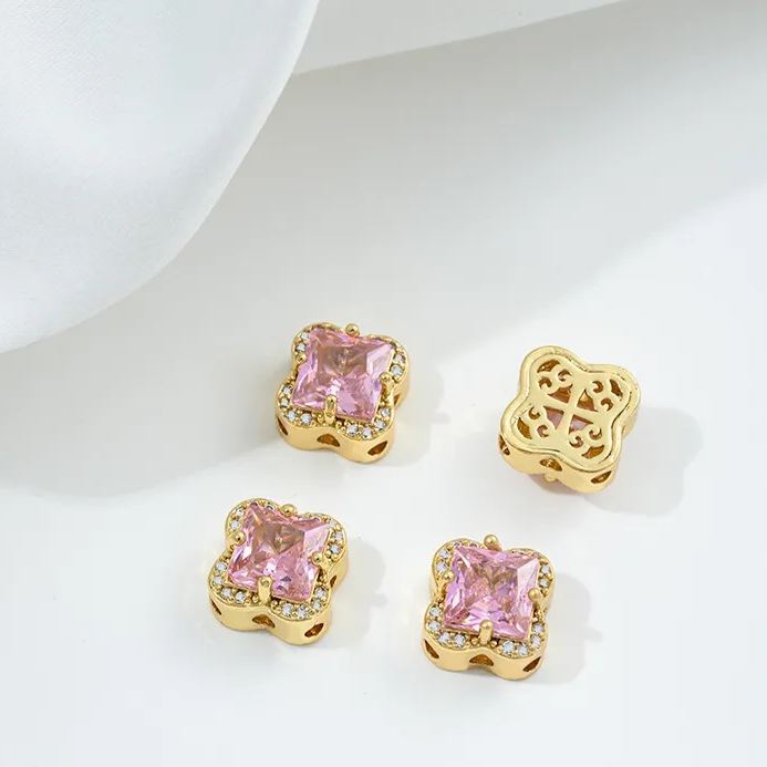 Flowers Colored Zircon Inlaid 14k Gold Spacer Beads Jewelry Charms