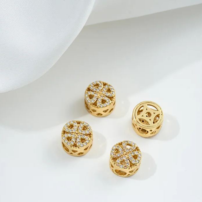 Flowers Colored Zircon Inlaid 14k Gold Spacer Beads Jewelry Charms