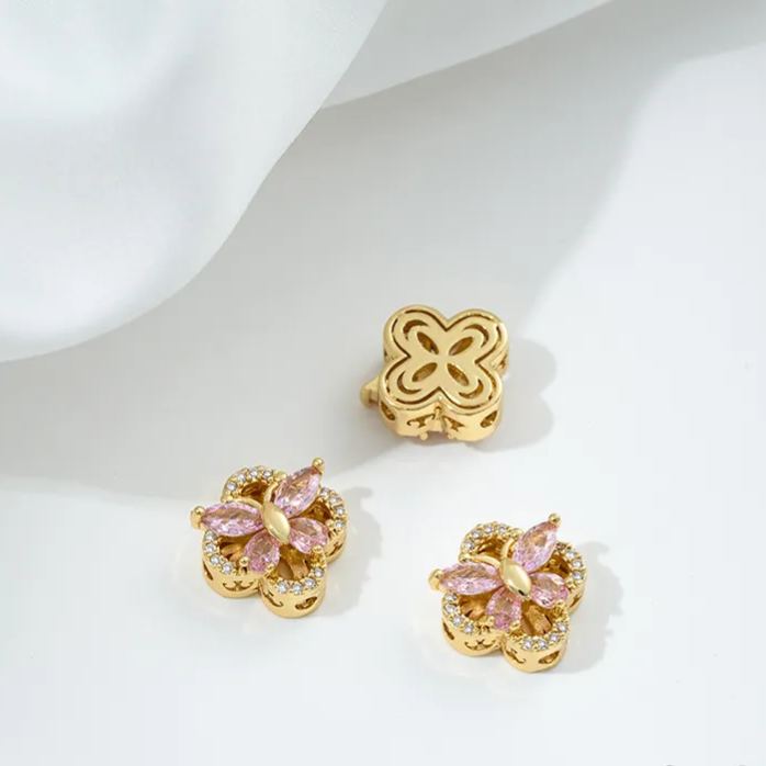 Flowers Colored Zircon Inlaid 14k Gold Spacer Beads Jewelry Charms