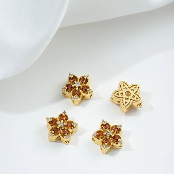 Flowers Colored Zircon Inlaid 14k Gold Spacer Beads Jewelry Charms
