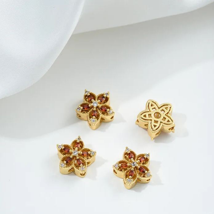 Flowers Colored Zircon Inlaid 14k Gold Spacer Beads Jewelry Charms