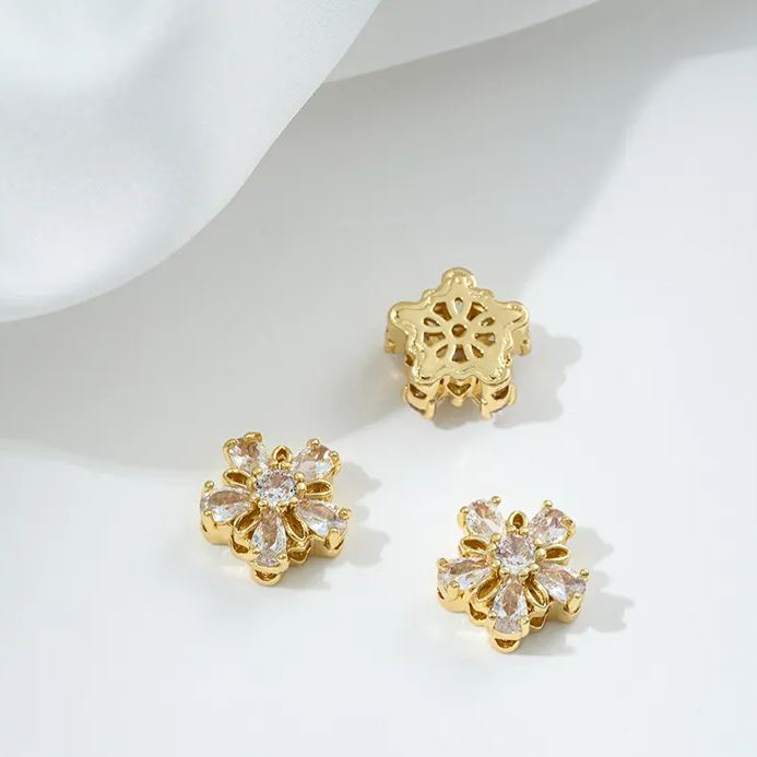 Flowers Colored Zircon Inlaid 14k Gold Spacer Beads Jewelry Charms