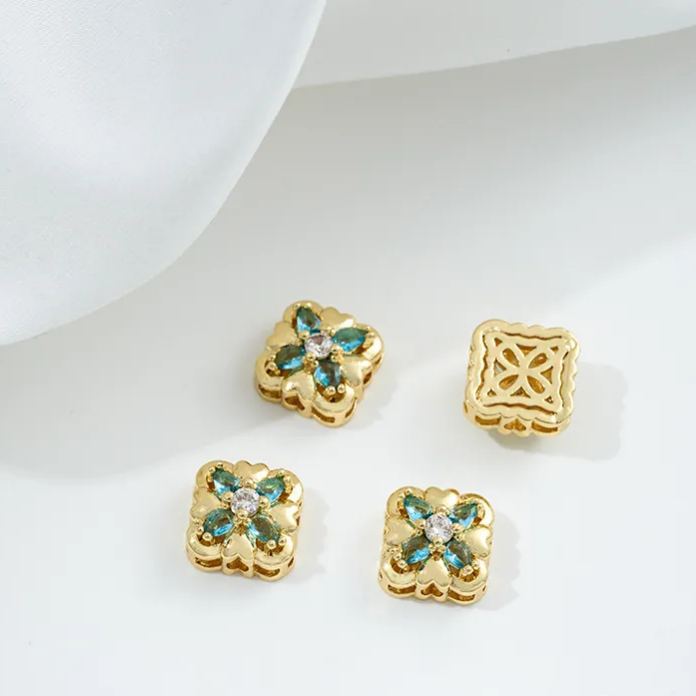 Flowers Colored Zircon Inlaid 14k Gold Spacer Beads Jewelry Charms