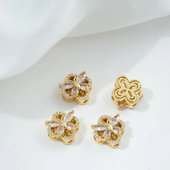 Flowers Colored Zircon Inlaid 14k Gold Spacer Beads Jewelry Charms