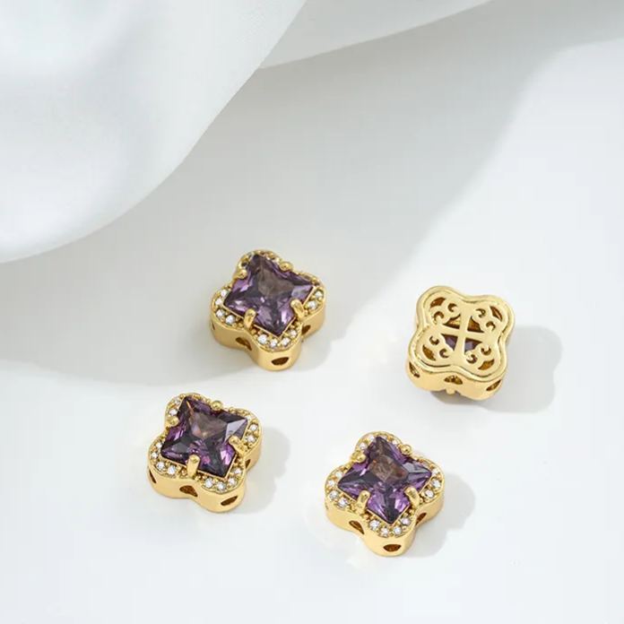 Flowers Colored Zircon Inlaid 14k Gold Spacer Beads Jewelry Charms