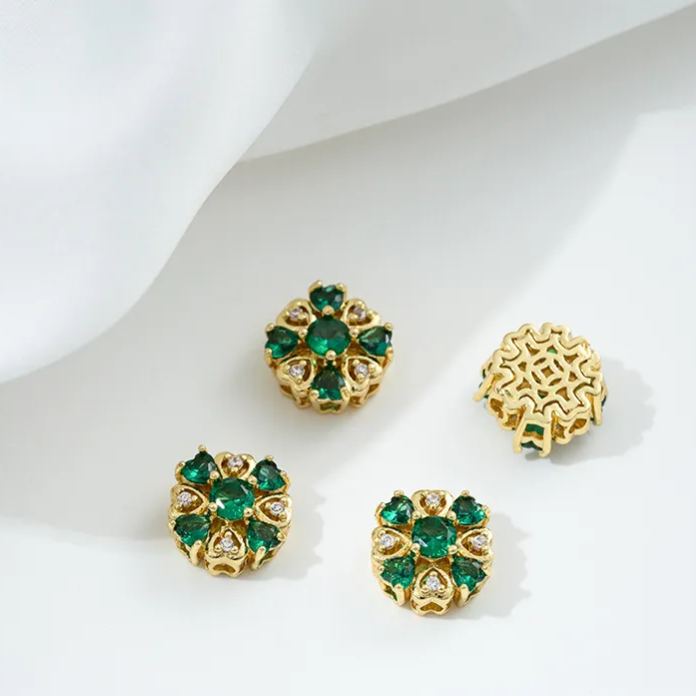 Flowers Colored Zircon Inlaid 14k Gold Spacer Beads Jewelry Charms