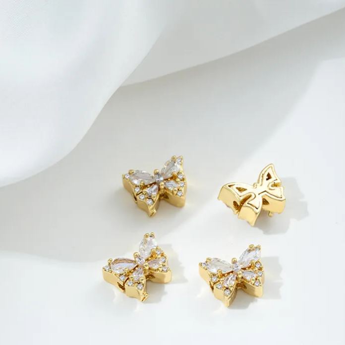 Flowers Colored Zircon Inlaid 14k Gold Spacer Beads Jewelry Charms