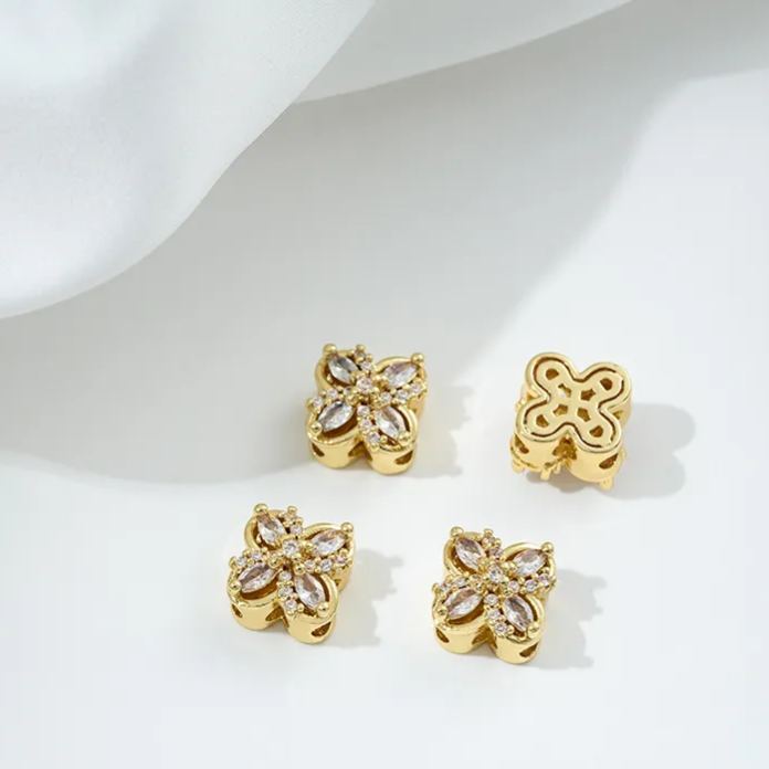 Flowers Colored Zircon Inlaid 14k Gold Spacer Beads Jewelry Charms