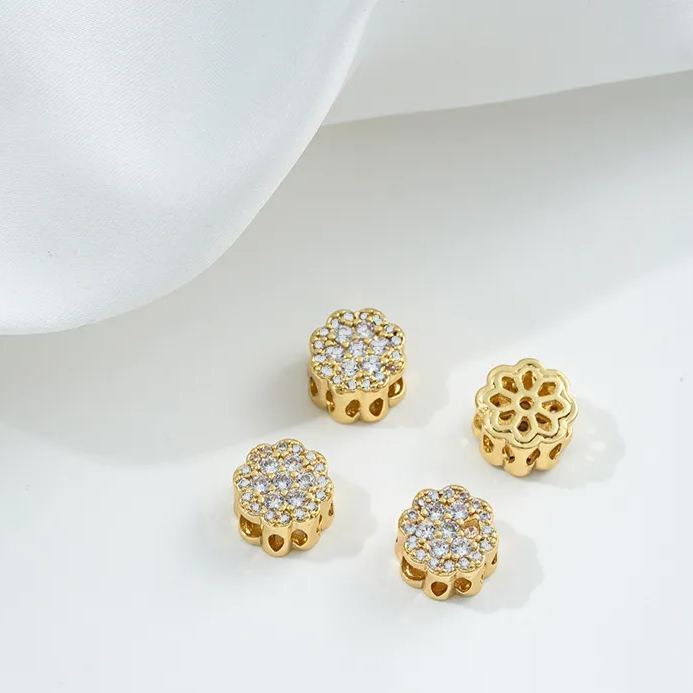 Flowers Colored Zircon Inlaid 14k Gold Spacer Beads Jewelry Charms