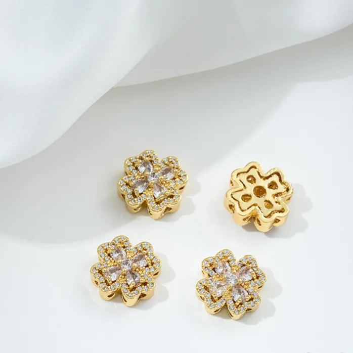 Flowers Colored Zircon Inlaid 14k Gold Spacer Beads Jewelry Charms
