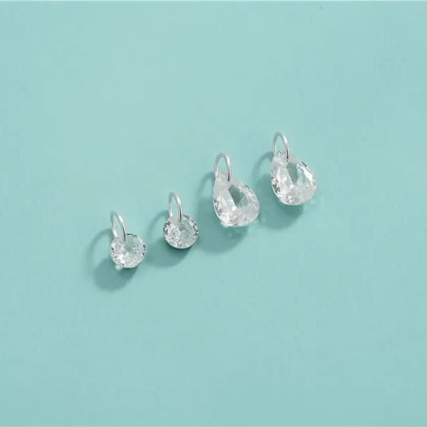 Round and Waterdrop Clear Zircon Charms with 925 Silver Hanging Ring