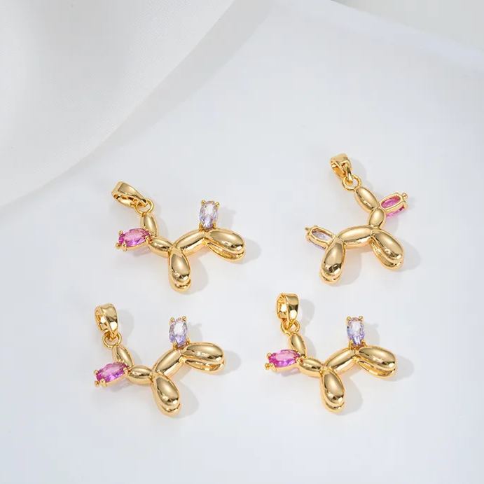 Gold Plated Cute Balloon Puppy Pendant Jewelry Charm