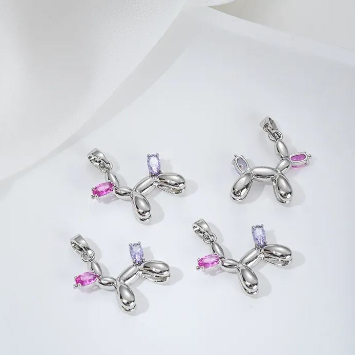 Gold Plated Cute Balloon Puppy Pendant Jewelry Charm