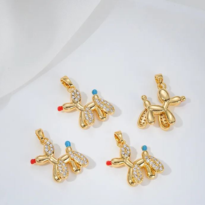 Gold Plated Cute Balloon Puppy Pendant Jewelry Charm