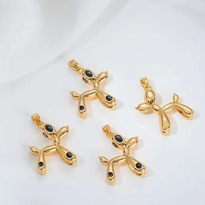 Gold Plated Cute Balloon Puppy Pendant Jewelry Charm