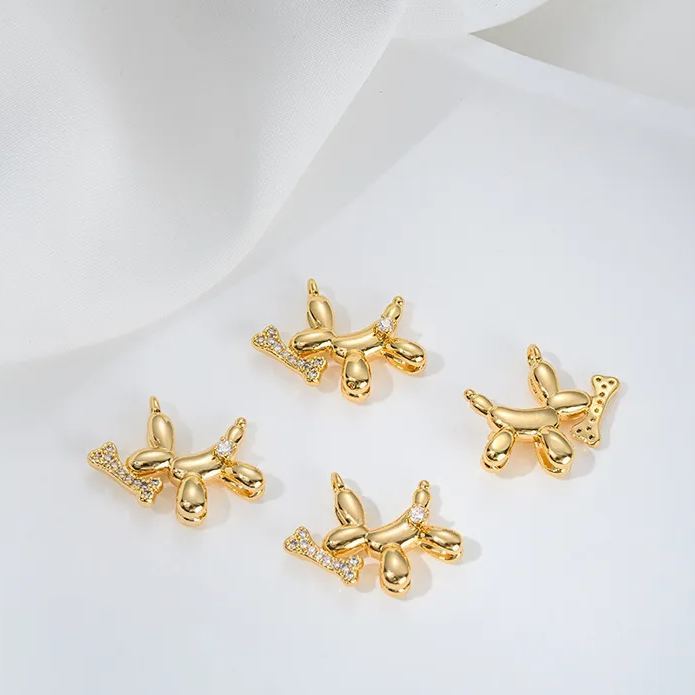 Gold Plated Cute Balloon Puppy Pendant Jewelry Charm