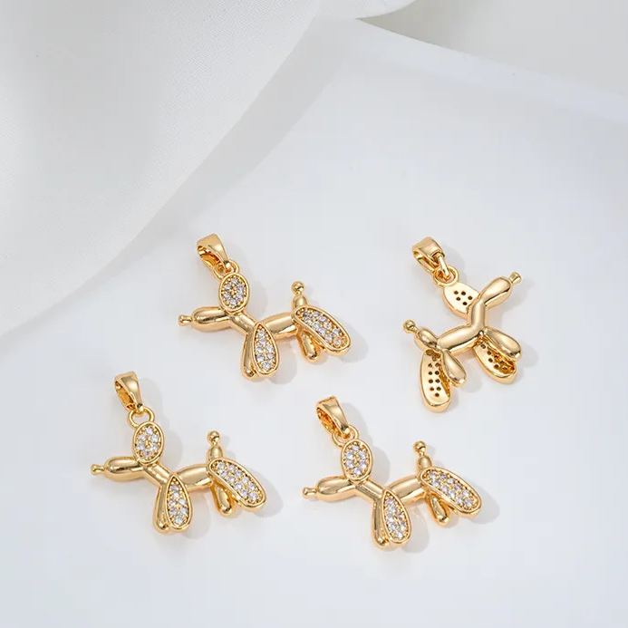 Gold Plated Cute Balloon Puppy Pendant Jewelry Charm