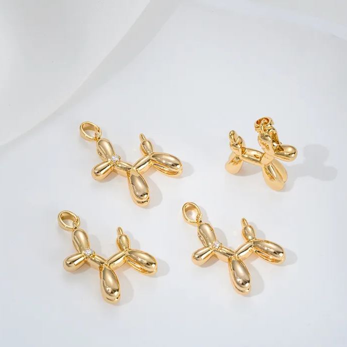 Gold Plated Cute Balloon Puppy Pendant Jewelry Charm
